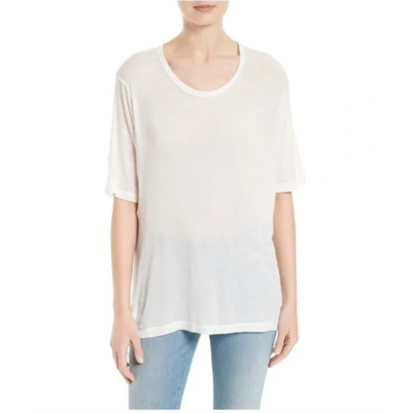 IRO Jeans Dway Studded Sheer Top Womens S Small White Oversized Mid Sleeve Shirt - Picture 1 of 15